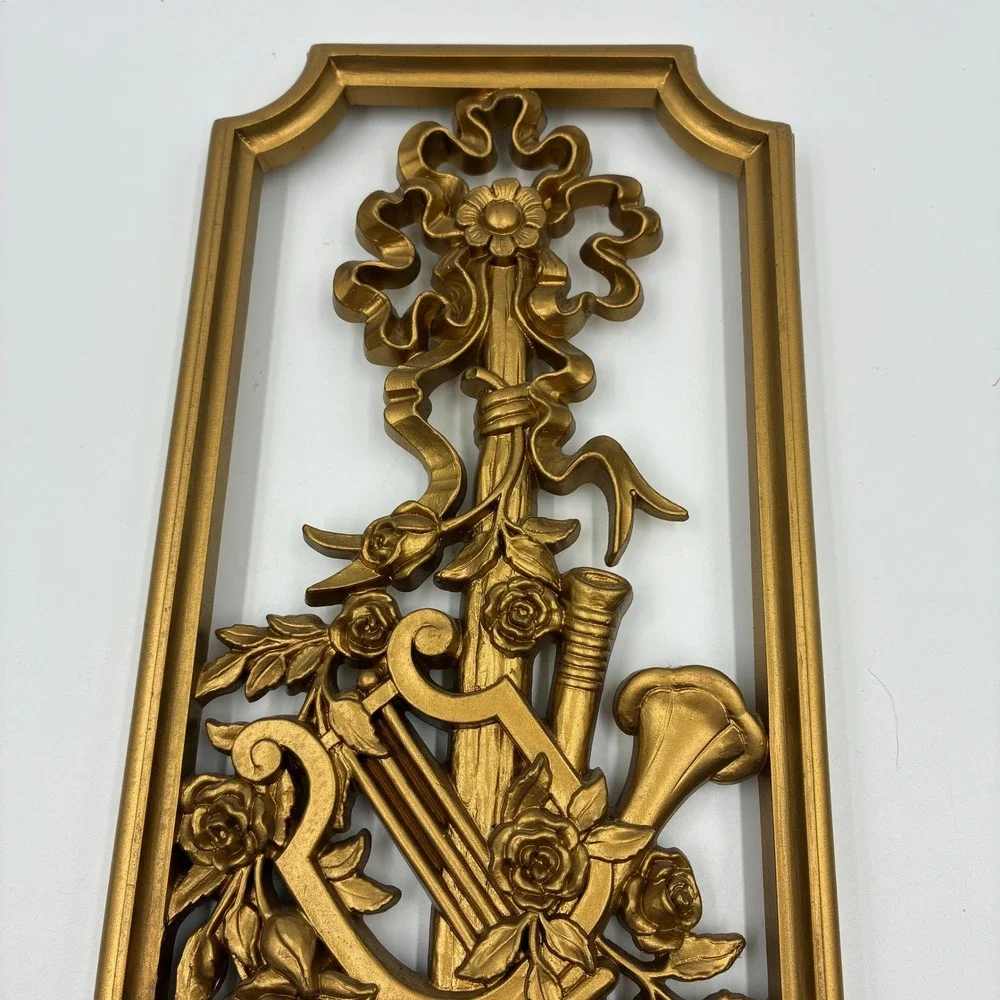 Vtg 1964 Burwood Products Gold‎ Musical Wall Plaques Pair USA MCM Plastic 14x5.5